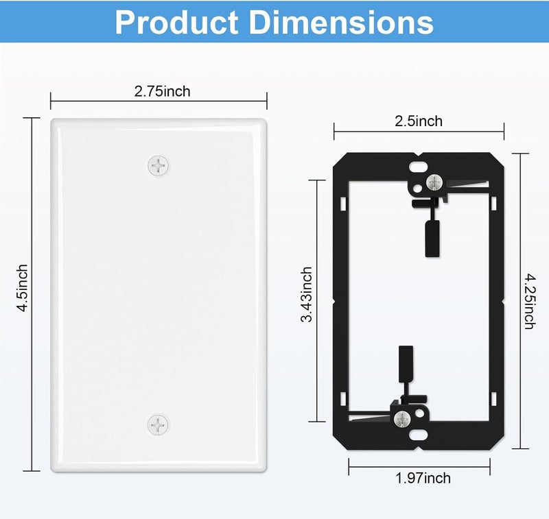 FGBB Blank Device Keystone Wall Plate, with Low Voltage Mounting Bracket, with Single Gang Decorator Wall for RJ45, HDMI, and Coax Keystone Inserts, White, 10-Pack - Image 2